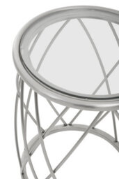 Orsina Spacious Silver Finished Glass Round Table, Luxurious Bedside Table For Bedrooms, Glass Topped Side Table - thumbnail 2