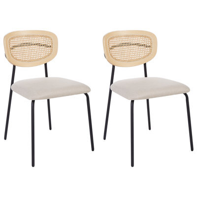 Beliani Set Of 2 Dining Chairs Mayetta Rattan Light Beige - image 1