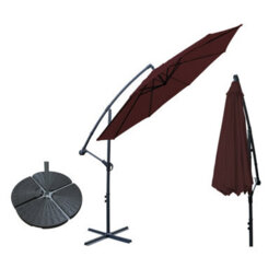 VRUC 3M Wine Red Cantilever Banana Parasol Umbrella Garden Patio Outdoor Sun Shade With Base Weights