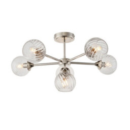Luminosa Allegra 6 Light Multi Arm Glass Shade Semi Flush Ceiling Lamp Bright Nickel - thumbnail 1
