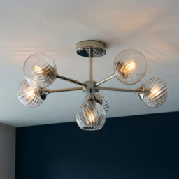 Luminosa Allegra 6 Light Multi Arm Glass Shade Semi Flush Ceiling Lamp Bright Nickel - thumbnail 2