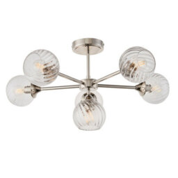 Luminosa Allegra 6 Light Multi Arm Glass Shade Semi Flush Ceiling Lamp Bright Nickel - thumbnail 6