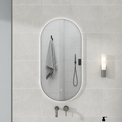 Royal Bathrooms Luton 450 X 900mm Gun Metal Grey Backlit Led Illuminated Framed Mirror With Demister Pad & Touch Sensor - Capsule - image 1