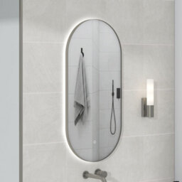 Royal Bathrooms Luton 450 X 900mm Gun Metal Grey Backlit Led Illuminated Framed Mirror With Demister Pad & Touch Sensor - Capsule - thumbnail 4