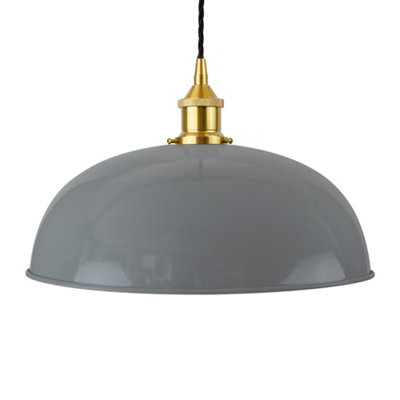 French Grey Worcester Painted Dome Pendant Light With Polished Brass Lamp Holder And Black Twisted Cable - Se Home - image 1