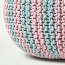 Homescapes Pink And Blue Knitted Pouffe Striped Footstool 35 X 40 Cm - thumbnail 4