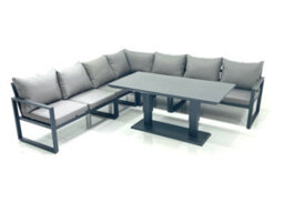 Fimous 7 Seater Outdoor Aluminum Garden Furniture Set Corner Sofa Adjustable Rising Lifting Dining Table Sets Dark Grey - thumbnail 2