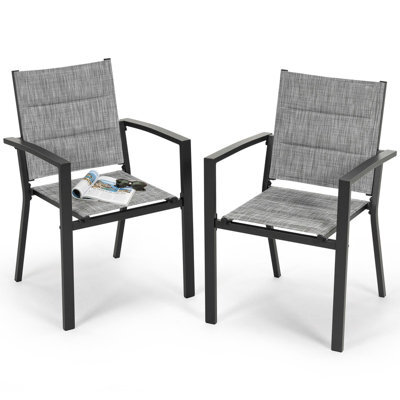 Avestar Stackable Outdoor Dining Chair Set Of 2, Padded Textilene Garden Chairs With Powder-Coated Aluminium Frame, Light Grey - image 1