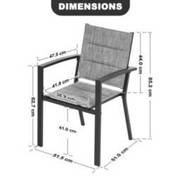 Avestar Stackable Outdoor Dining Chair Set Of 2, Padded Textilene Garden Chairs With Powder-Coated Aluminium Frame, Light Grey - thumbnail 3