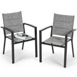Avestar Stackable Outdoor Dining Chair Set Of 2, Padded Textilene Garden Chairs With Powder-Coated Aluminium Frame, Light Grey