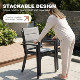 Avestar Stackable Outdoor Dining Chair Set Of 2, Padded Textilene Garden Chairs With Powder-Coated Aluminium Frame, Light Grey - thumbnail 4