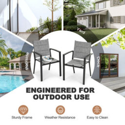 Avestar Stackable Outdoor Dining Chair Set Of 2, Padded Textilene Garden Chairs With Powder-Coated Aluminium Frame, Light Grey - thumbnail 7