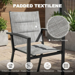 Avestar Stackable Outdoor Dining Chair Set Of 2, Padded Textilene Garden Chairs With Powder-Coated Aluminium Frame, Light Grey - thumbnail 5