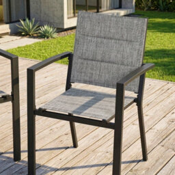 Avestar Stackable Outdoor Dining Chair Set Of 2, Padded Textilene Garden Chairs With Powder-Coated Aluminium Frame, Light Grey - thumbnail 8