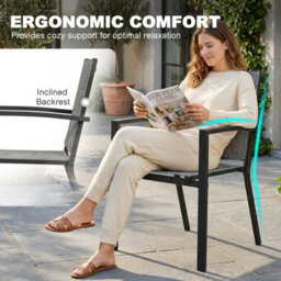 Avestar Stackable Outdoor Dining Chair Set Of 2, Padded Textilene Garden Chairs With Powder-Coated Aluminium Frame, Light Grey - thumbnail 6