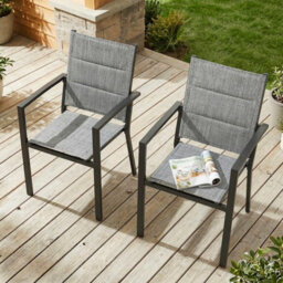 Avestar Stackable Outdoor Dining Chair Set Of 2, Padded Textilene Garden Chairs With Powder-Coated Aluminium Frame, Light Grey - thumbnail 9