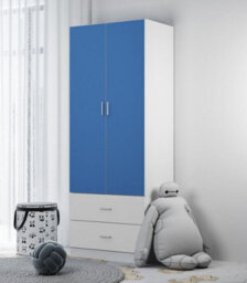 Urbn-Living Urbnliving Height 180Cm Orlando Blue Wooden 2 Door White 2 Drawer Compact Kids Wardrobe Bedroom Storage Hanging Bar