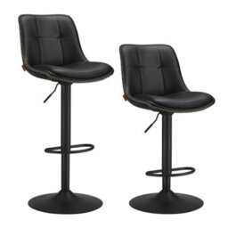 LEDREM Bar Stools Set Of 2, Height Adjustable Swivel Kitchen Stools, Quilt, Synthetic Leather Bar Chairs With Back And Footrest - thumbnail 2