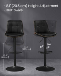 LEDREM Bar Stools Set Of 2, Height Adjustable Swivel Kitchen Stools, Quilt, Synthetic Leather Bar Chairs With Back And Footrest - thumbnail 6