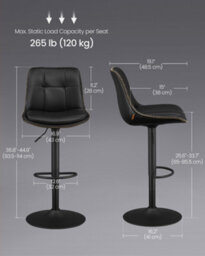 LEDREM Bar Stools Set Of 2, Height Adjustable Swivel Kitchen Stools, Quilt, Synthetic Leather Bar Chairs With Back And Footrest - thumbnail 5