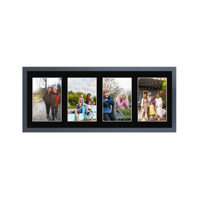 AK Frames 50X20Cm Dark Grey Sleek Multi Photo Frame With Black Mount - Holds 4 Apertures (4X) 6X4 Photos - image 1