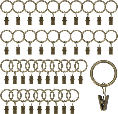 Homeelabador 30mm Metal Brass Colour Curtain Pole Rod Rings With Clips Hanging Pack Of 20 - image 1