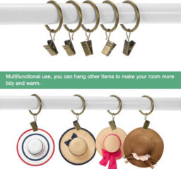 Homeelabador 30mm Metal Brass Colour Curtain Pole Rod Rings With Clips Hanging Pack Of 20 - thumbnail 4