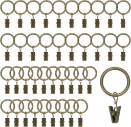 Homeelabador 30mm Metal Brass Colour Curtain Pole Rod Rings With Clips Hanging Pack Of 20 - thumbnail 1