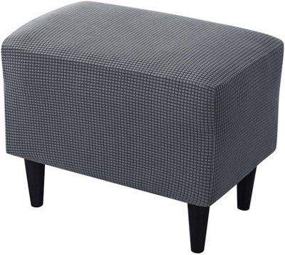 Jacquard Stretch Square Ottoman Cover, Stool Cover With Non-Slip Elastic Bottom, Footrest Covers (Dark Grey) - image 1