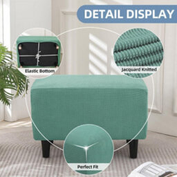 Jacquard Stretch Square Ottoman Cover, Stool Cover With Non-Slip Elastic Bottom, Footrest Covers (Dark Grey) - thumbnail 3