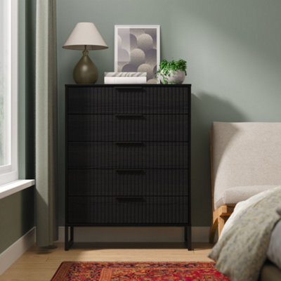 Ancona Matt Black Ash 5 Drawer Chest (H)1008mm (W)765mm (D)395mm - image 1