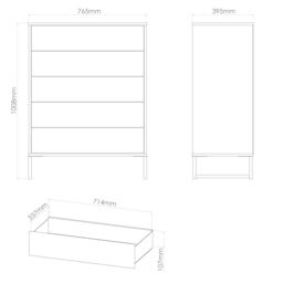 Ancona Matt Black Ash 5 Drawer Chest (H)1008mm (W)765mm (D)395mm - thumbnail 7