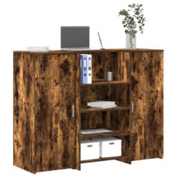 Berkfield Durable Reception Desk Smoked Oak 135X50X103.5 Cm Engineered Wood - thumbnail 2