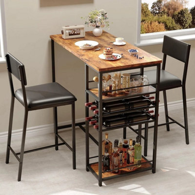 Brown (1 Table And 2 Upholstered Chairs) 3 Pcs Dining Table Set 2 Upholstered Chairs With Storage Shelves For Small Space - image 1