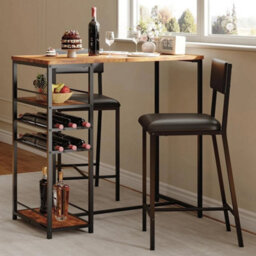 Brown (1 Table And 2 Upholstered Chairs) 3 Pcs Dining Table Set 2 Upholstered Chairs With Storage Shelves For Small Space - thumbnail 4