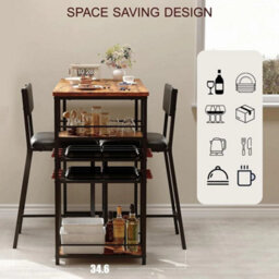 Brown (1 Table And 2 Upholstered Chairs) 3 Pcs Dining Table Set 2 Upholstered Chairs With Storage Shelves For Small Space - thumbnail 2