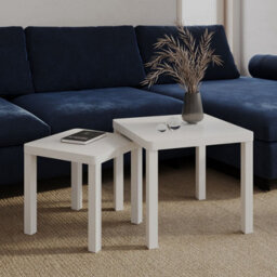 Urbn-Living Urbnliving Set Of 2 Square Wooden Nesting Stacking Coffee Side Tables Living Room Furniture, White - thumbnail 3