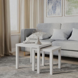 Urbn-Living Urbnliving Set Of 2 Square Wooden Nesting Stacking Coffee Side Tables Living Room Furniture, White - thumbnail 2
