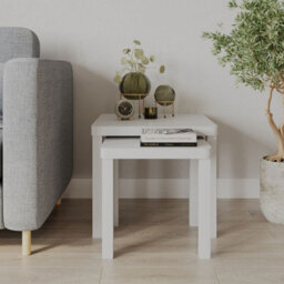 Urbn-Living Urbnliving Set Of 2 Square Wooden Nesting Stacking Coffee Side Tables Living Room Furniture, White - thumbnail 4