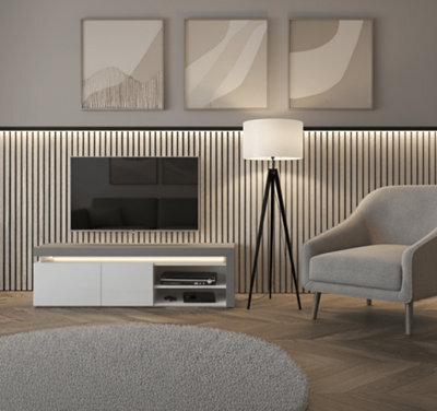 Amos Mann Furniture Lathea White Gloss And Grey Small Tv Cabinet Entertainment Unit - image 1