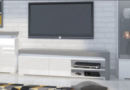 Amos Mann Furniture Lathea White Gloss And Grey Small Tv Cabinet Entertainment Unit - thumbnail 3