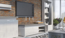 Amos Mann Furniture Lathea White Gloss And Grey Small Tv Cabinet Entertainment Unit - thumbnail 8