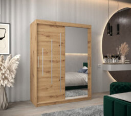 Arte Rustic Oak Artisan York Ii Sliding Door Wardrobe W1500mm H2000mm D620mm - Mirrored Storage With Silver Handles - thumbnail 2