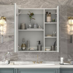 Keepreaper 60X65Cm Rectangular 2 Door E1 Moisture-Proof Bathroom Mirror Cabinet With Led Light And Anti-Fog Demister Ip44 - thumbnail 4