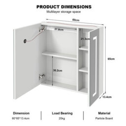 Keepreaper 60X65Cm Rectangular 2 Door E1 Moisture-Proof Bathroom Mirror Cabinet With Led Light And Anti-Fog Demister Ip44 - thumbnail 5
