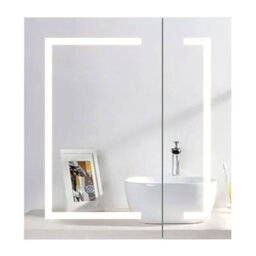 Keepreaper 60X65Cm Rectangular 2 Door E1 Moisture-Proof Bathroom Mirror Cabinet With Led Light And Anti-Fog Demister Ip44 - thumbnail 1