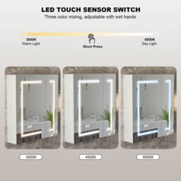 Keepreaper 60X65Cm Rectangular 2 Door E1 Moisture-Proof Bathroom Mirror Cabinet With Led Light And Anti-Fog Demister Ip44 - thumbnail 6