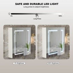 Keepreaper 60X65Cm Rectangular 2 Door E1 Moisture-Proof Bathroom Mirror Cabinet With Led Light And Anti-Fog Demister Ip44 - thumbnail 7