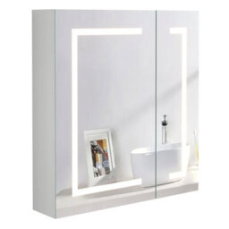 Keepreaper 60X65Cm Rectangular 2 Door E1 Moisture-Proof Bathroom Mirror Cabinet With Led Light And Anti-Fog Demister Ip44 - thumbnail 2