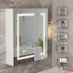 Keepreaper 60X65Cm Rectangular 2 Door E1 Moisture-Proof Bathroom Mirror Cabinet With Led Light And Anti-Fog Demister Ip44 - thumbnail 9